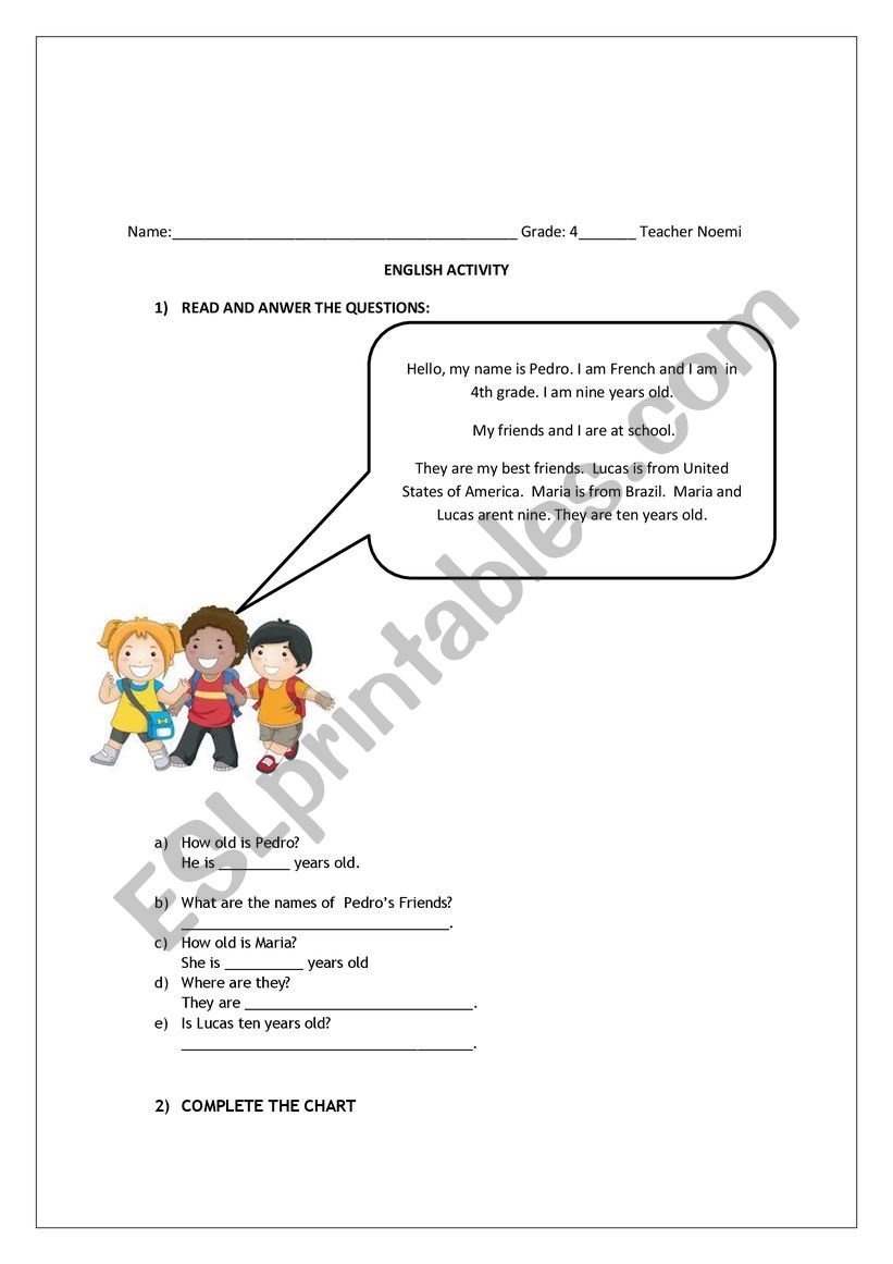 English test for 4 grade worksheet