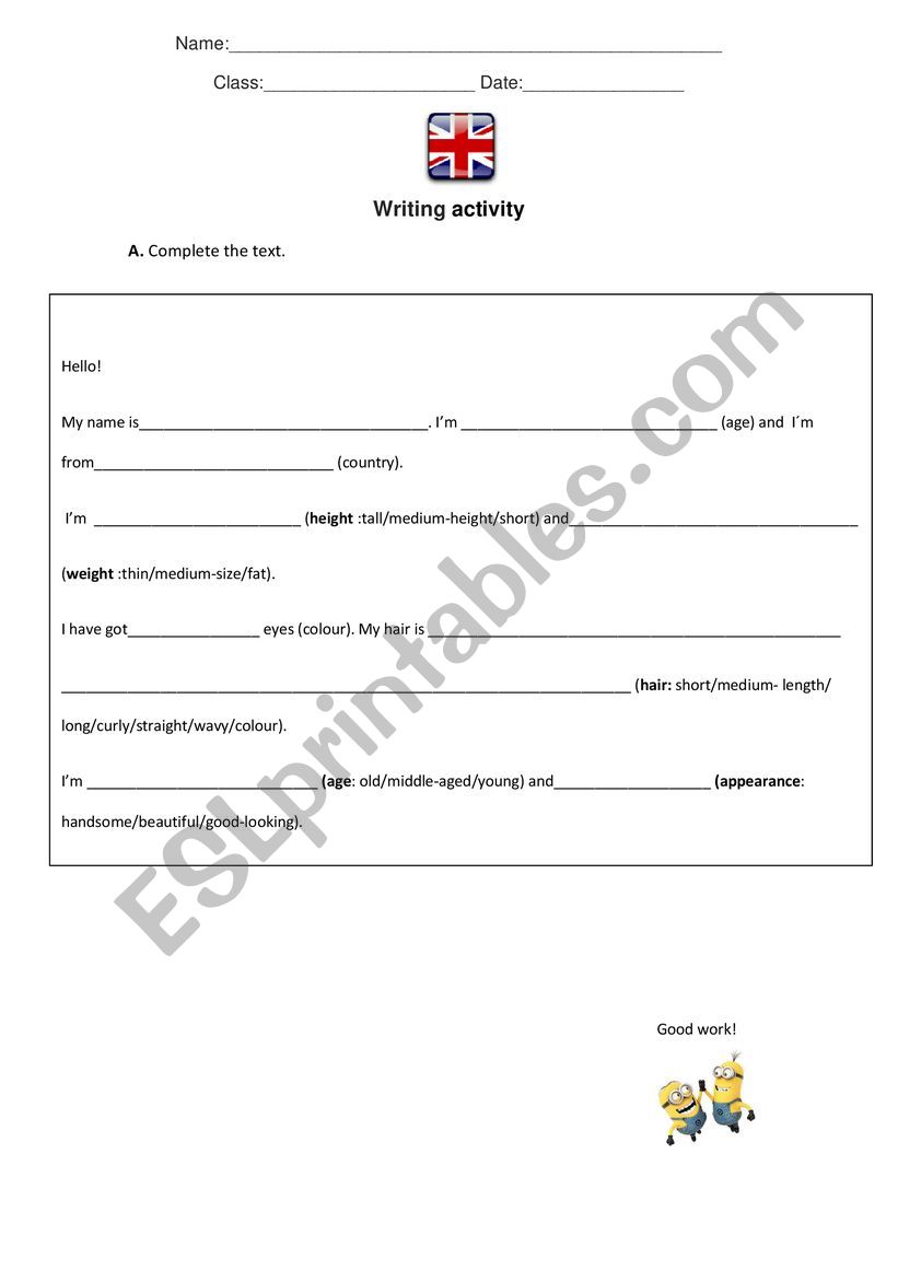 Describing activity worksheet