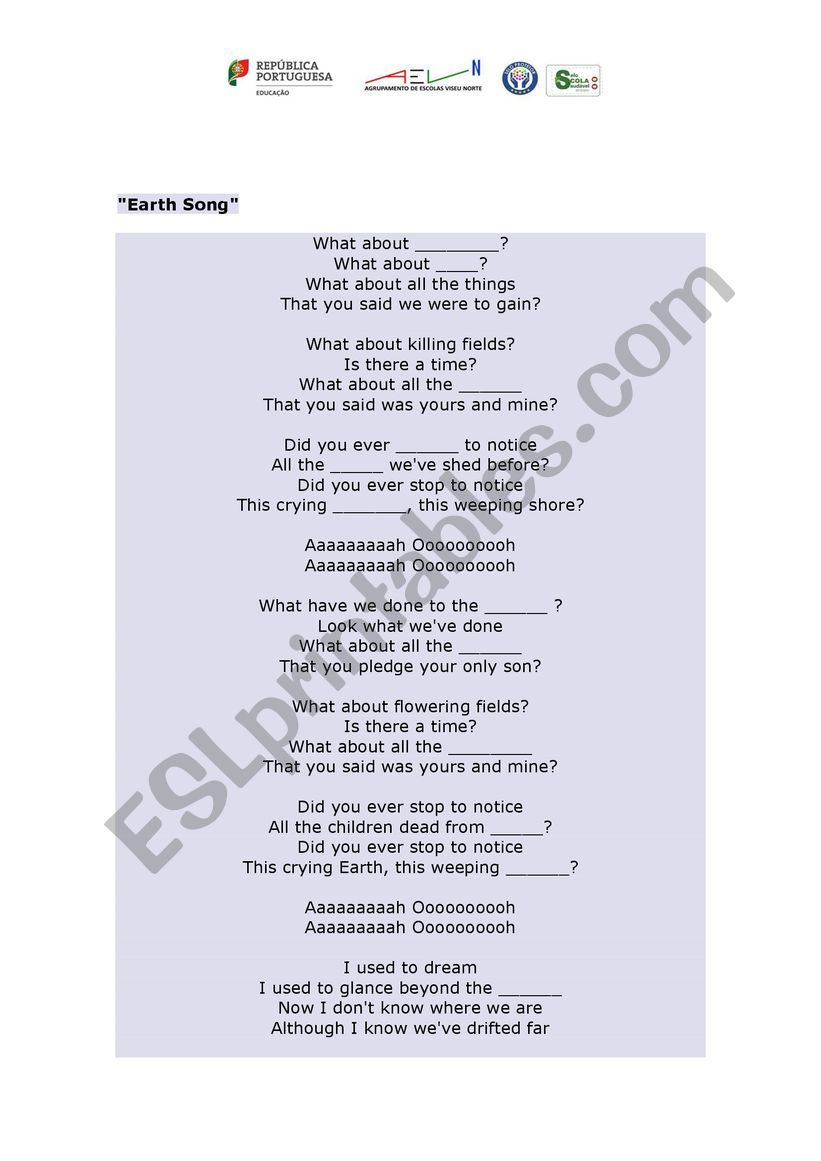 Earth song worksheet