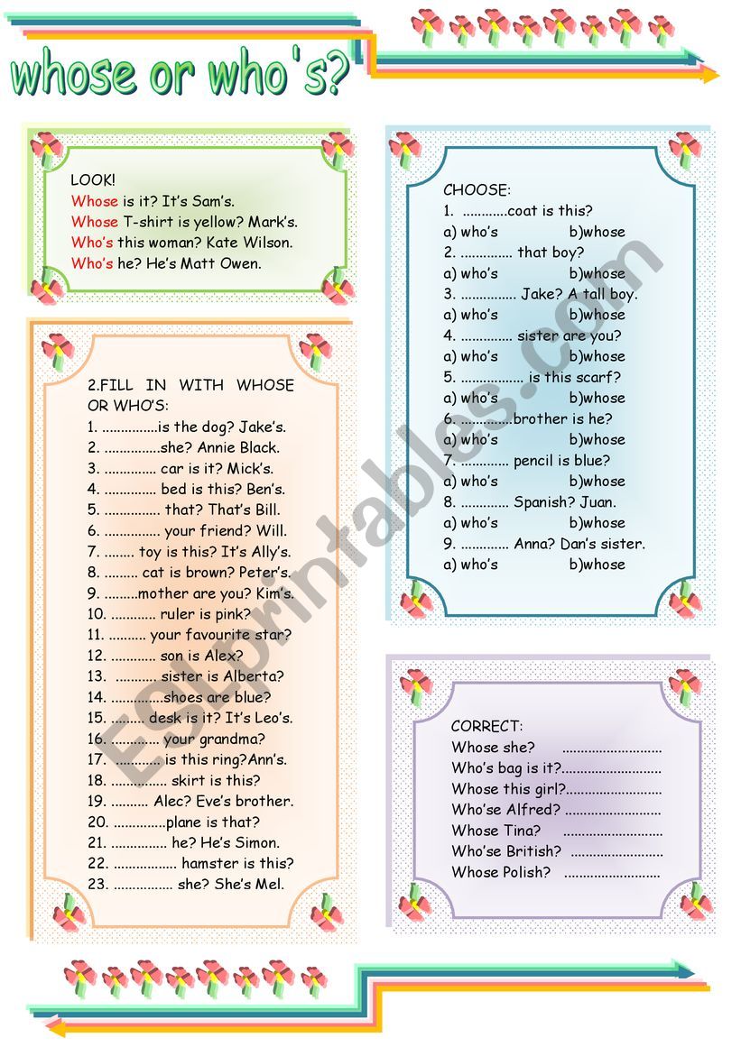 WHOSE OR WHO�S worksheet