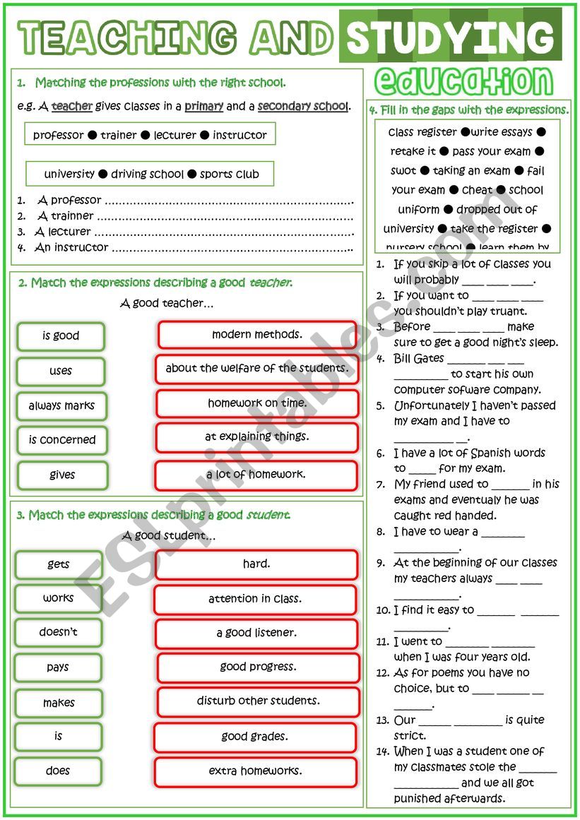 Teaching and studying worksheet