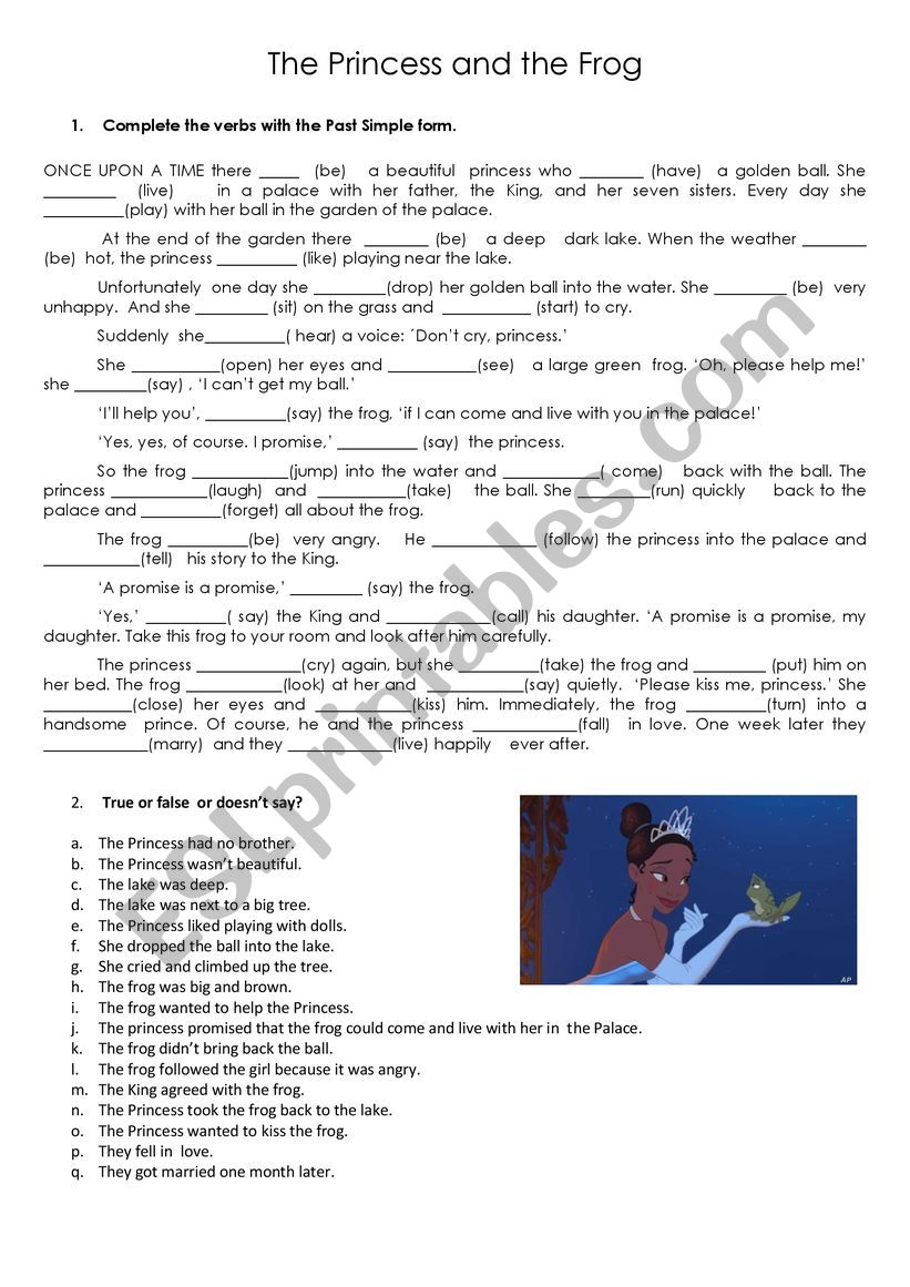 Princess and the Frog worksheet