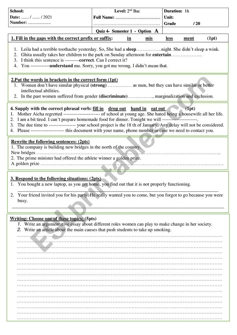 quiz 2 bac option a worksheet