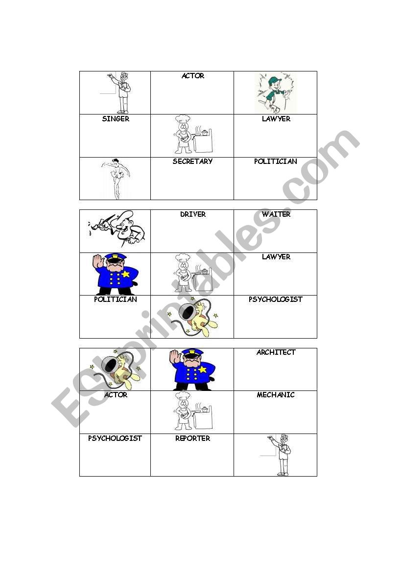 Bingo - Occupations worksheet