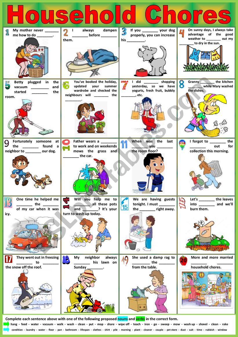 HOUSEHOLD CHORES. - Vocabulary matching. + KEY