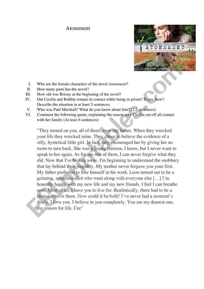 Atonement worksheet