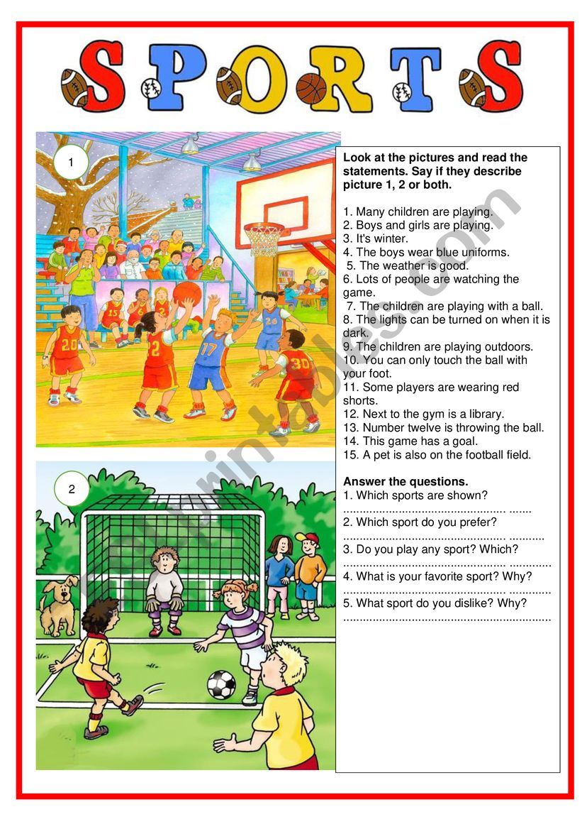 Picture description - Sports worksheet