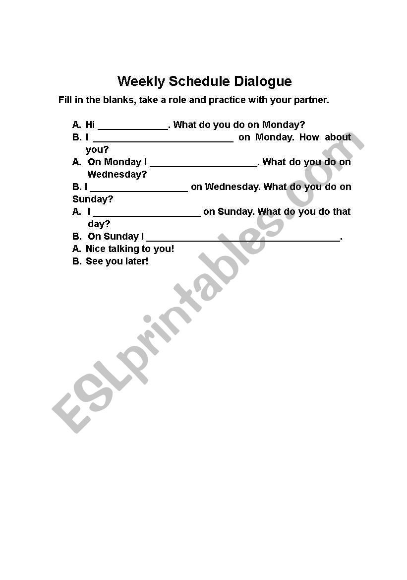 Weekly Schedule worksheet