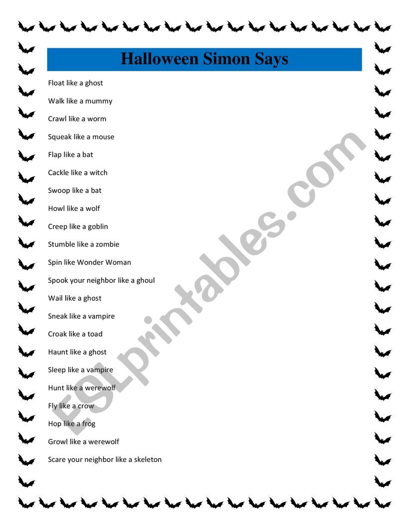 Halloween SIMON SAYS worksheet