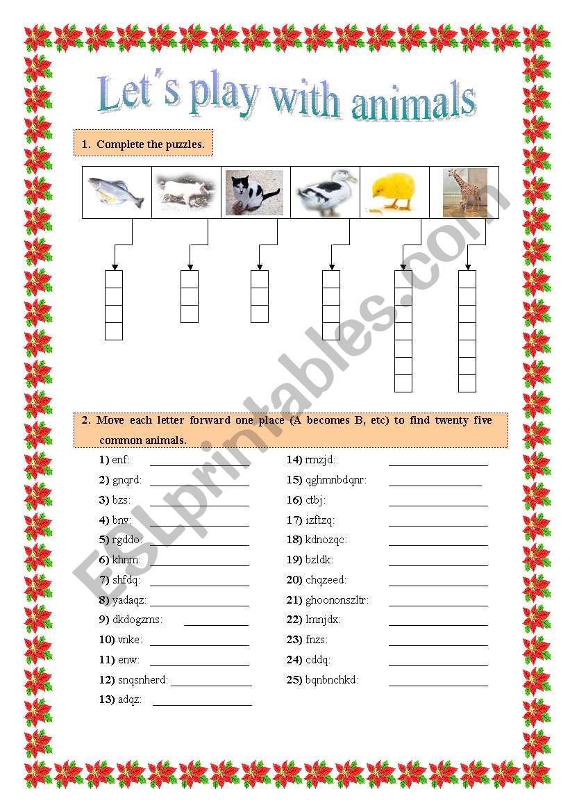 Lets play with animals worksheet