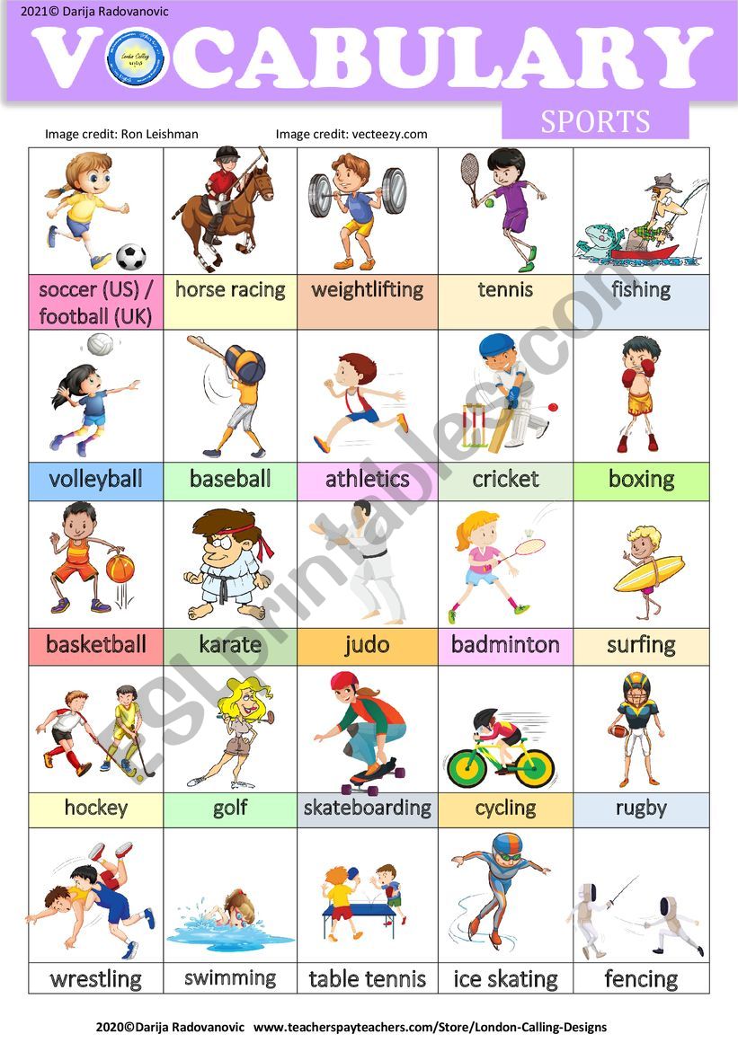 Sport Vocabulary - ESL worksheet by dackala