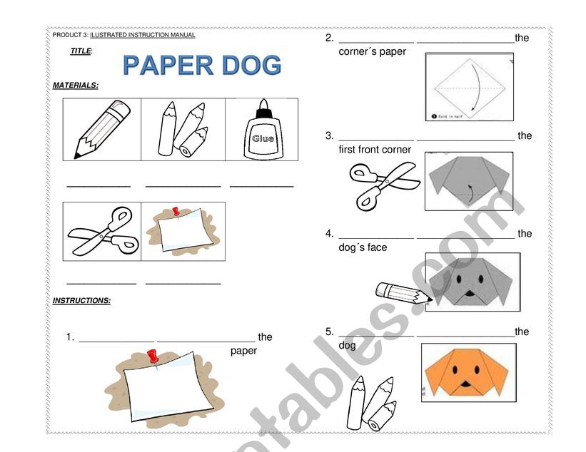 set of instructions paper dog worksheet