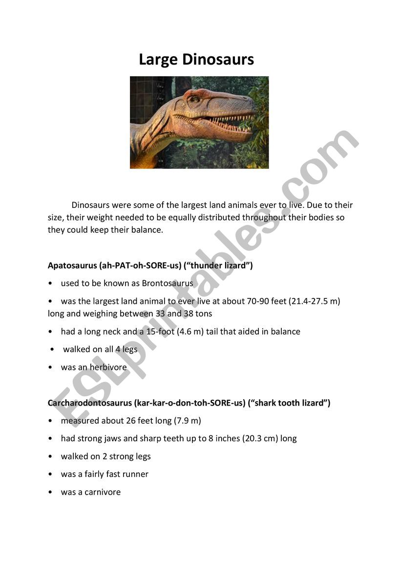 Large dinosaurs worksheet