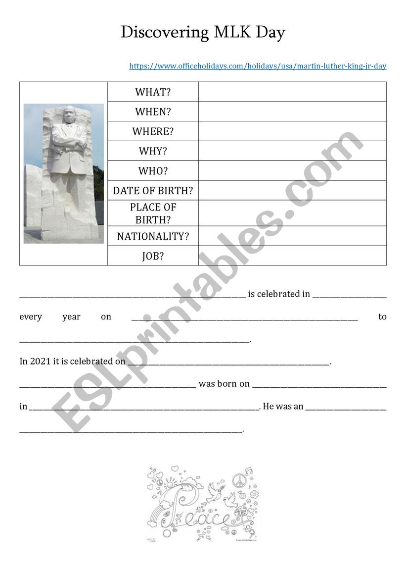 Martin Luther King Day worksheet