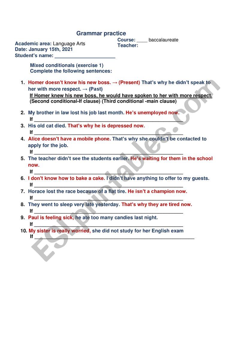 MIXED CONDITIONALS worksheet