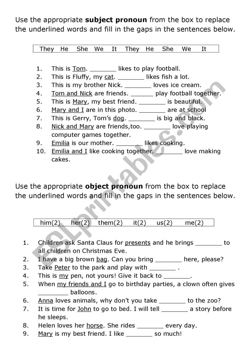 Subject - Object Pronouns worksheet