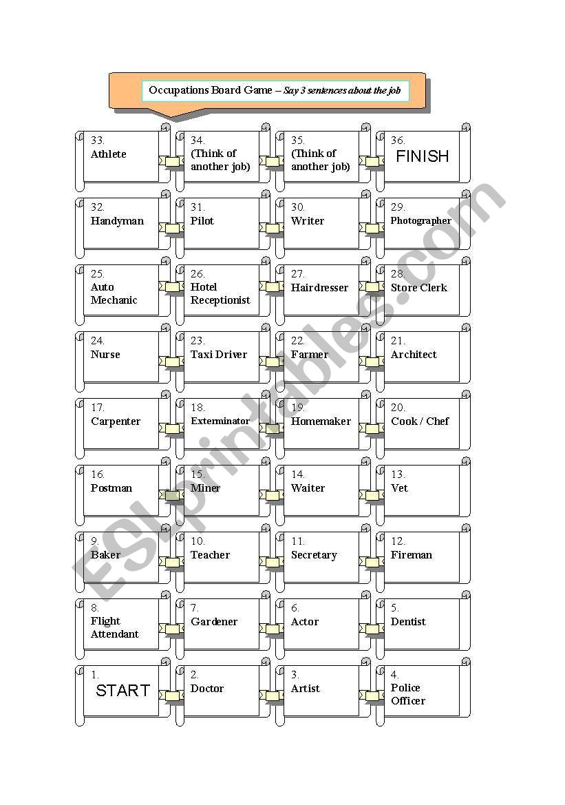 Jobs and Occupations Board Game