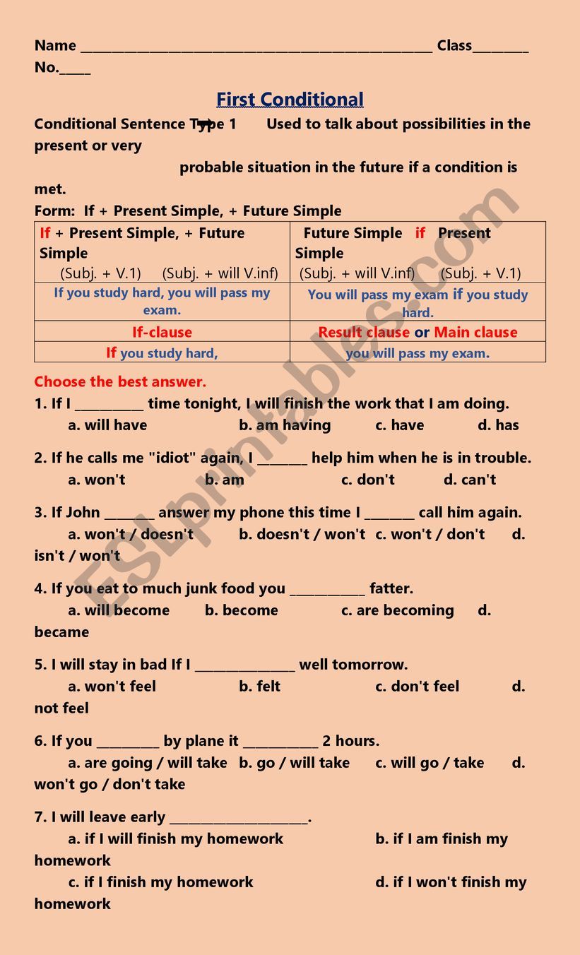 First conditional worksheet