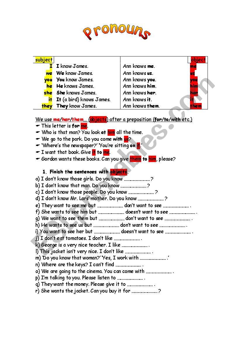 Subject Pronouns vs. Object Pronouns 1