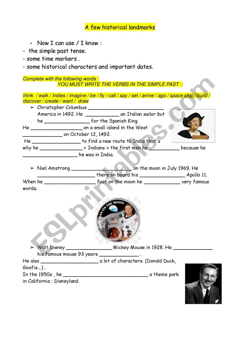 Historical characters  worksheet