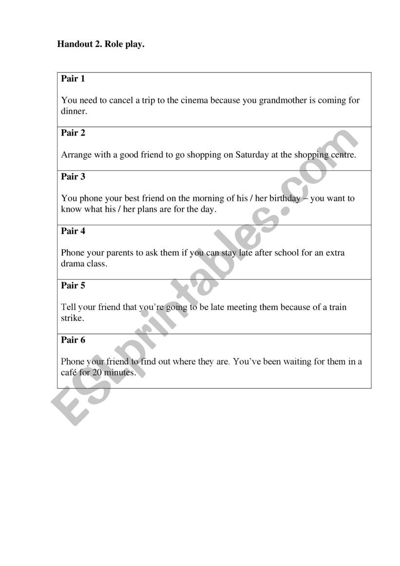 Phoning a friend worksheet