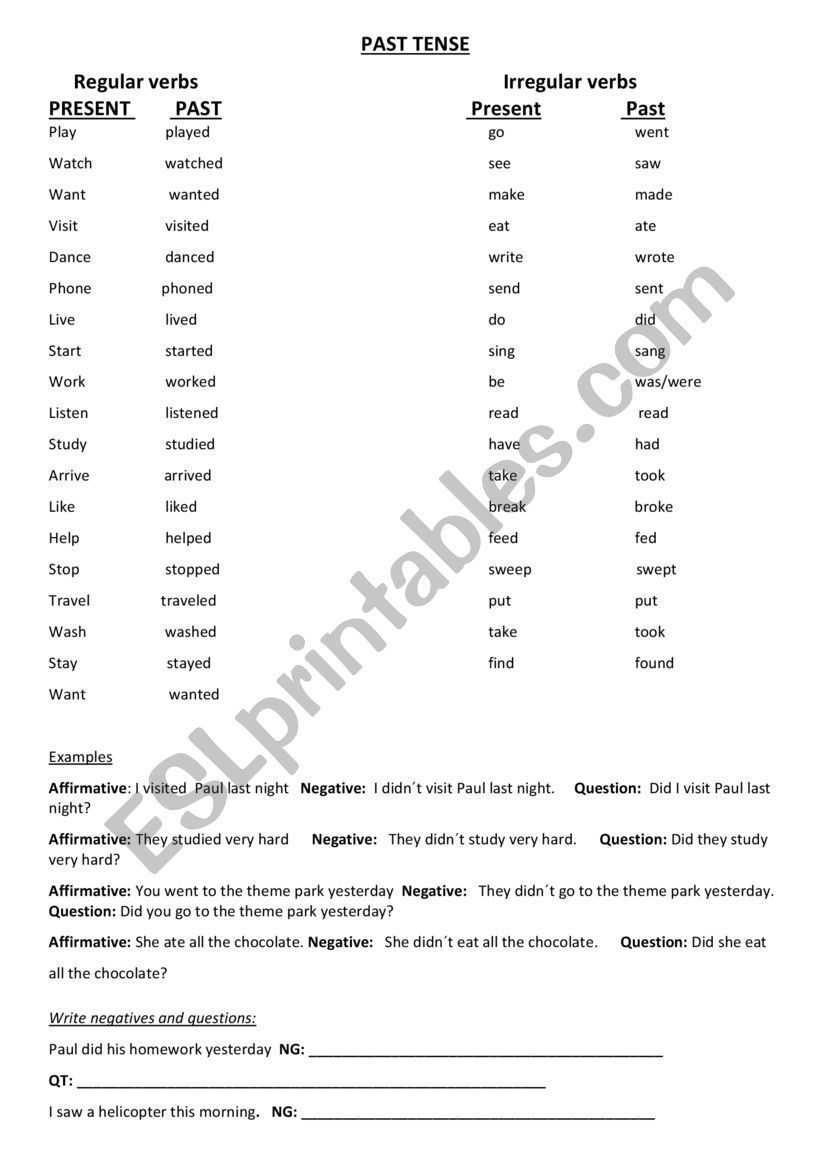 Past Tense worksheet