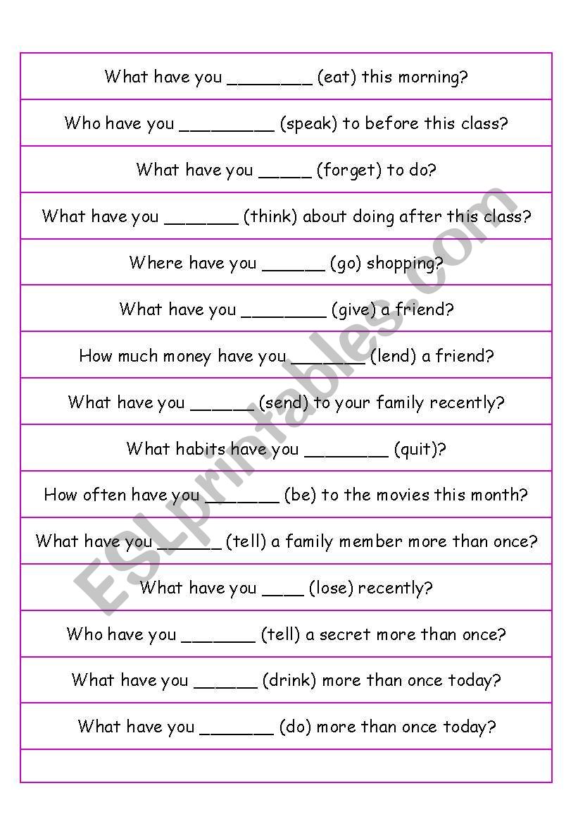 Conversation Questions - Present Perfect