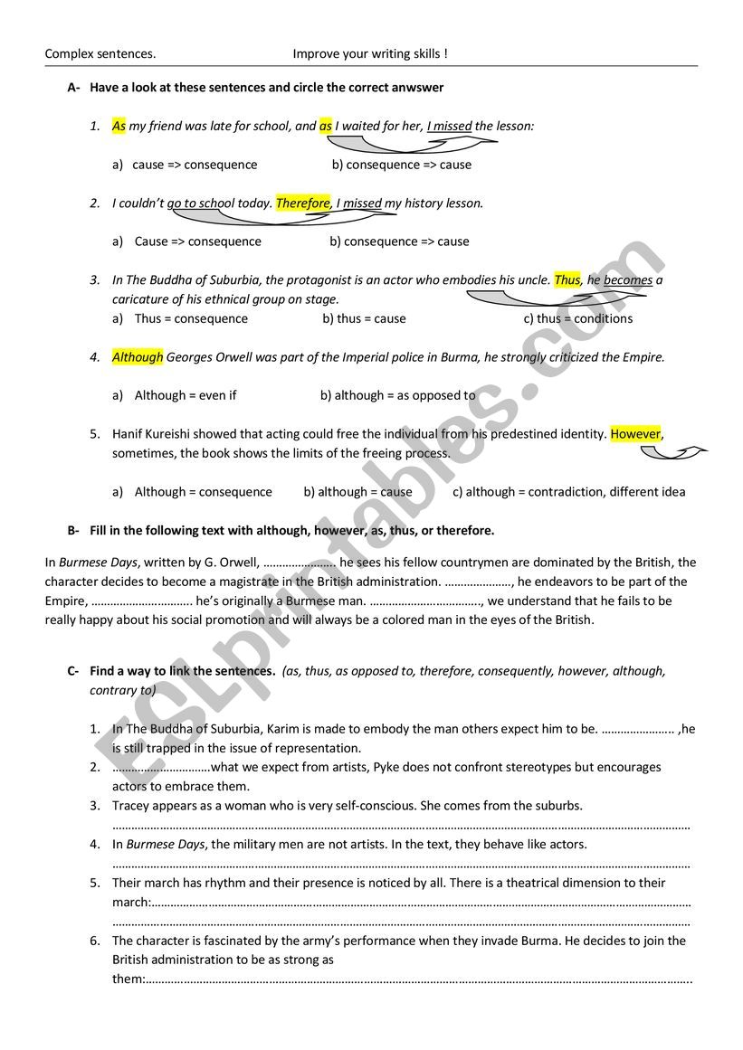 Complex sentences worksheet