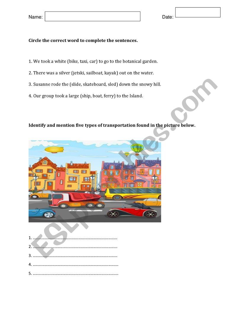 Cloze and Comprehension exercises about transportation