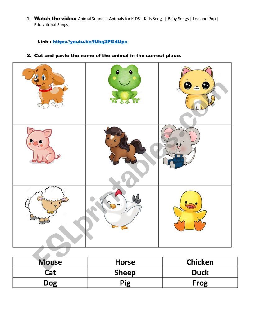 animal sounds  worksheet