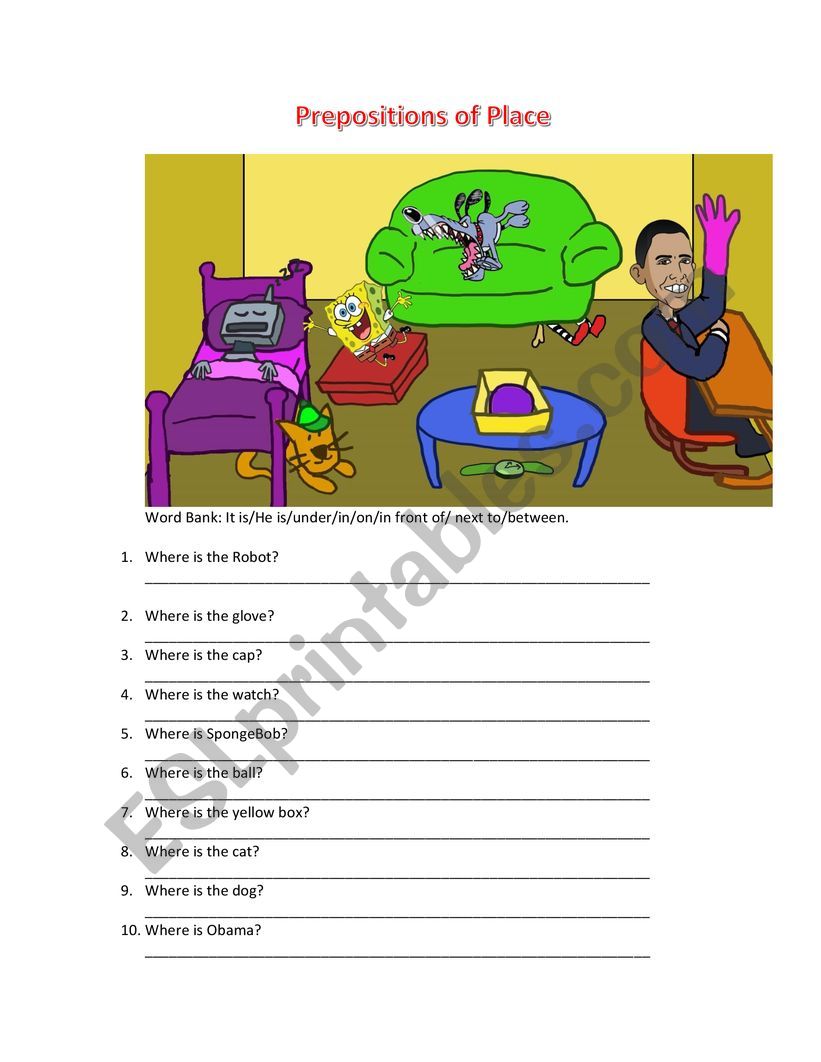 Prepositions of Place worksheet