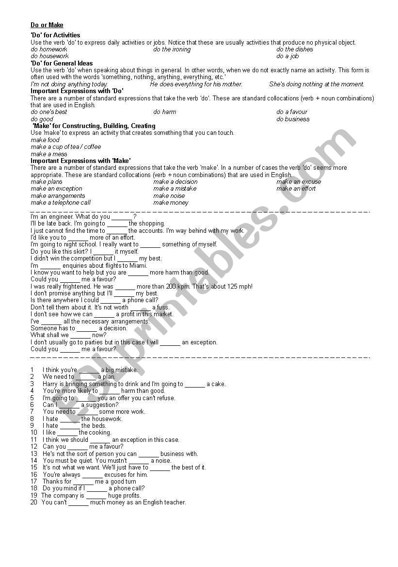 DO OR MAKE? worksheet