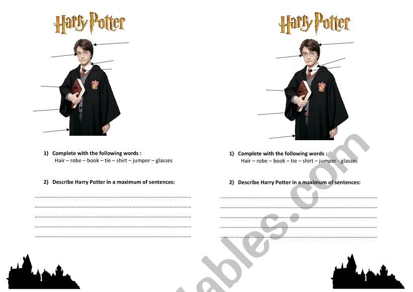 Harry Potter short uniform description ESL worksheet by mrsmarieanne