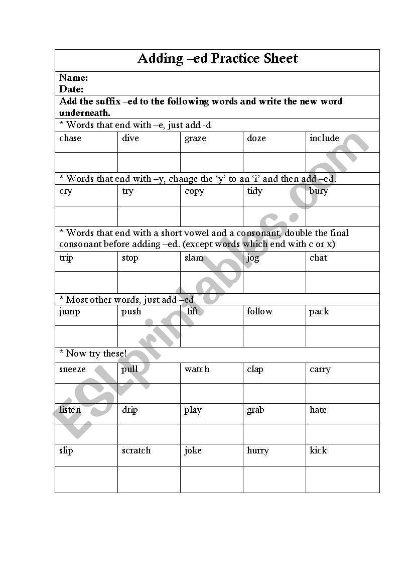 ED-endings worksheet