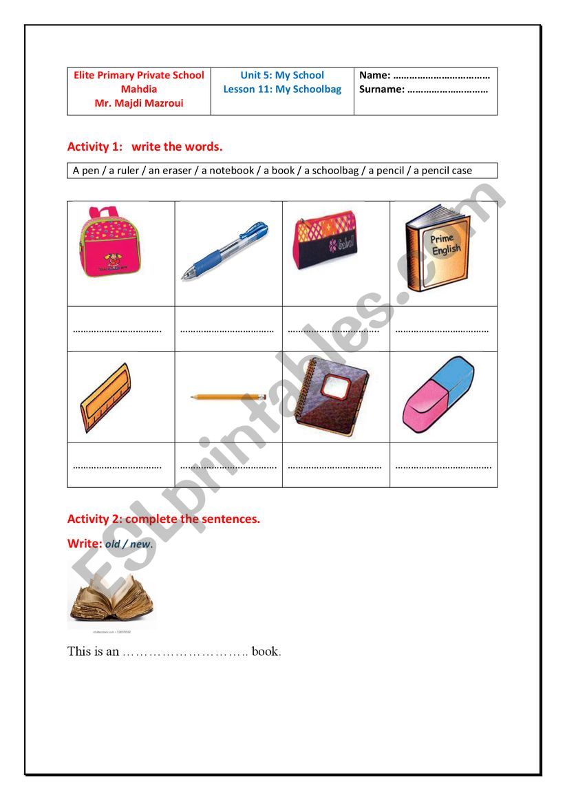 unit 4 lesson 13 my schoolbag worksheet