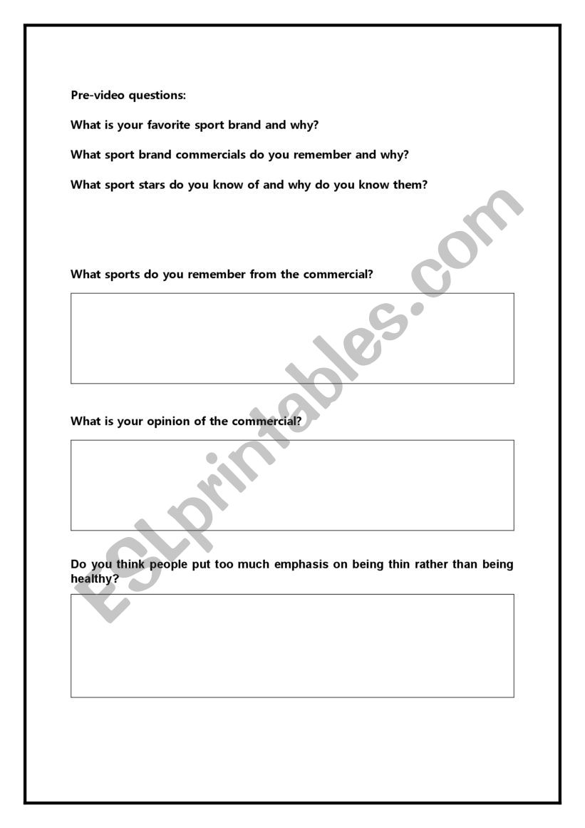 Nike 2012 commercial worksheet