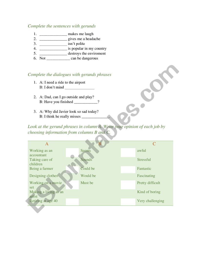 Gerund phrases worksheet