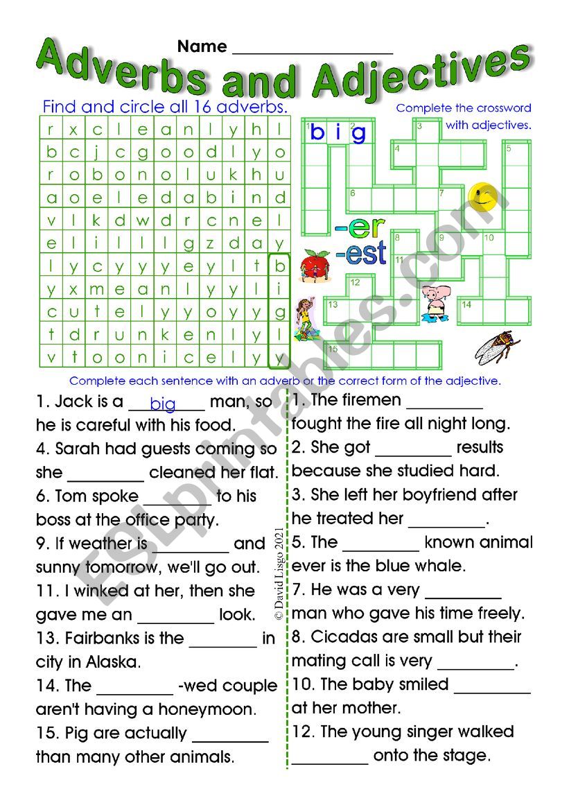 Adverbs and Adjectives: puzzles and keys 