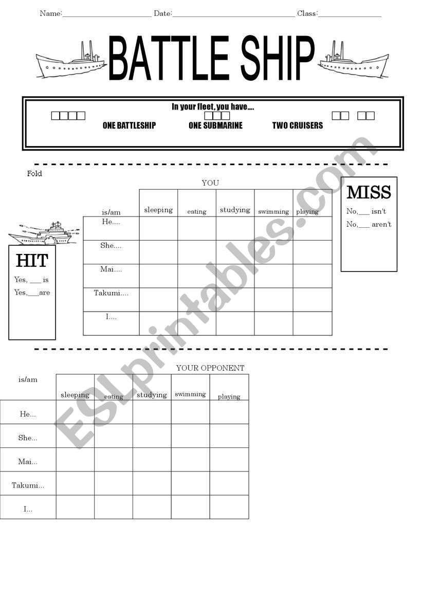 Battle Ship for ING worksheet