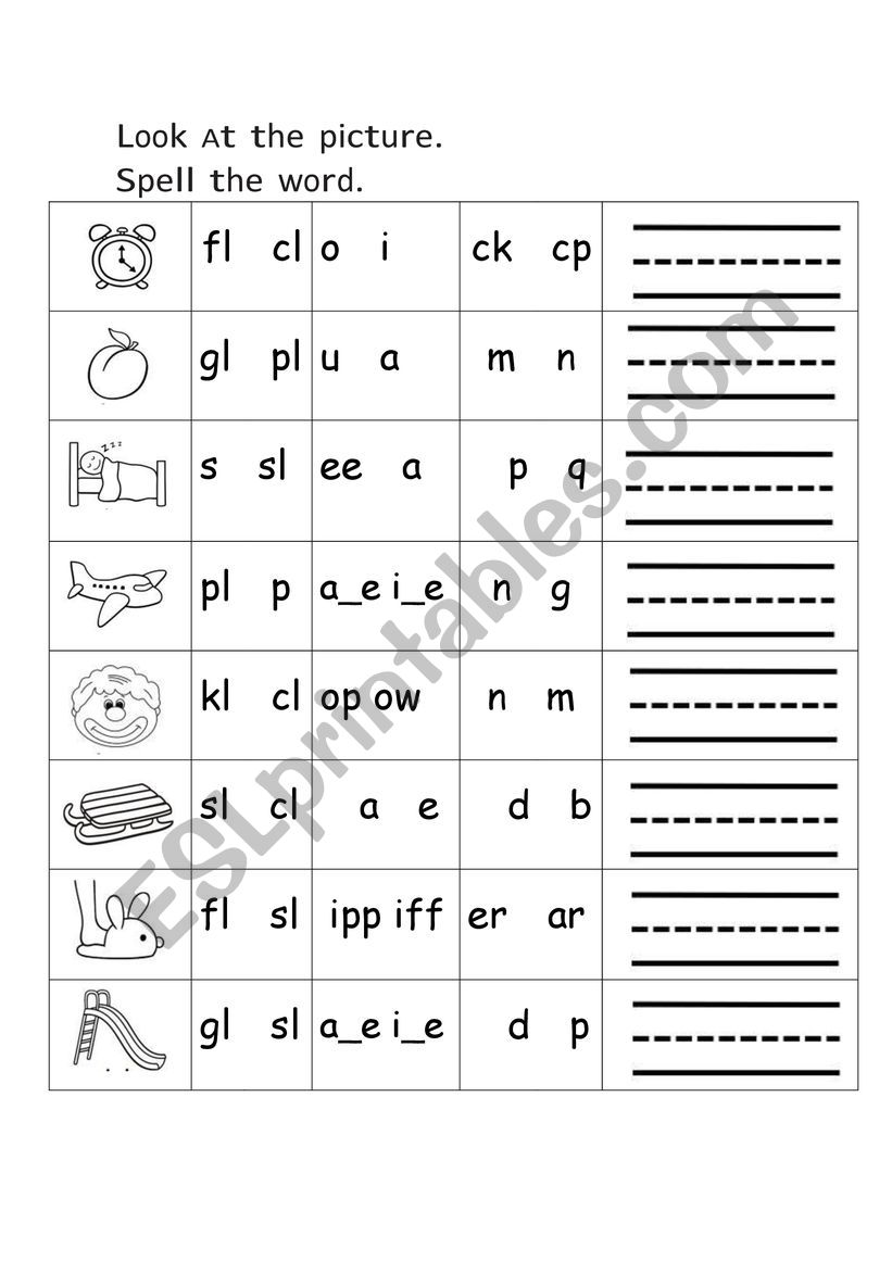 cl，sl,pl phonic worksheet