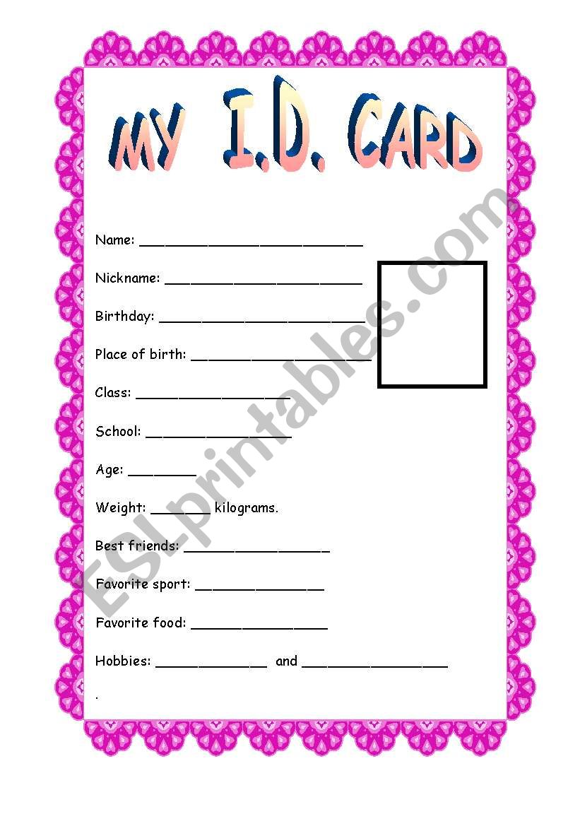 My ID CARD worksheet