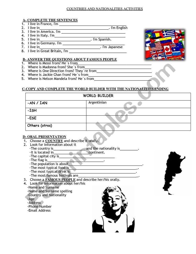 COUNTRIES AND NATIONALITIES worksheet