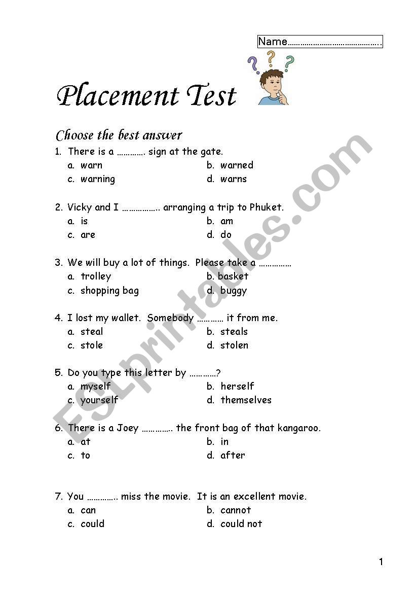 Placement Test  worksheet