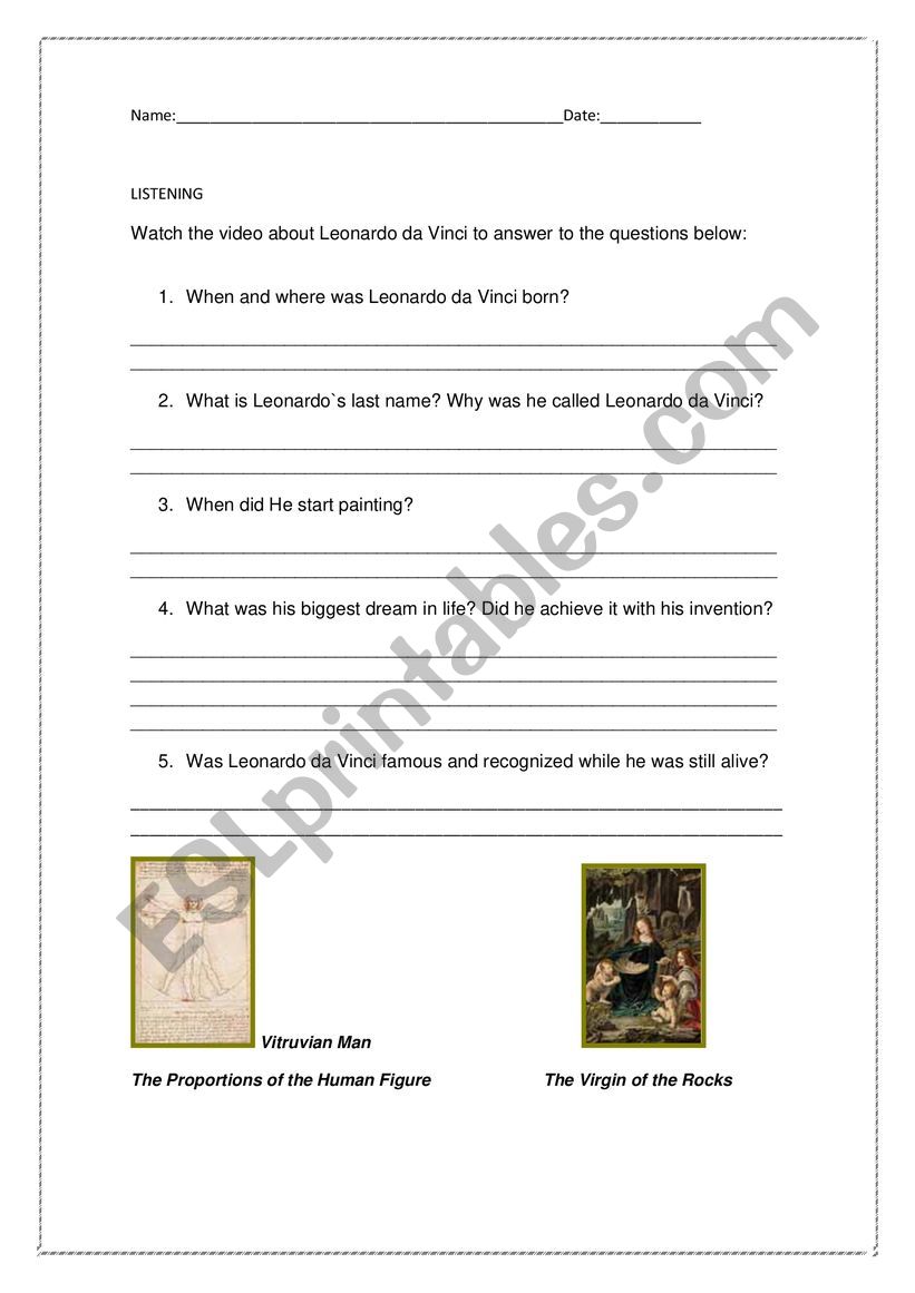 Leonardo da Vinci  worksheet