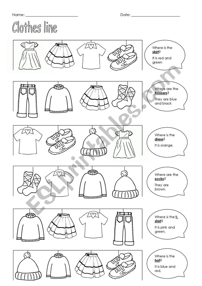 Clothes line! worksheet