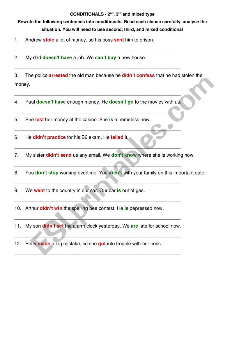 Mixed conditionals worksheet