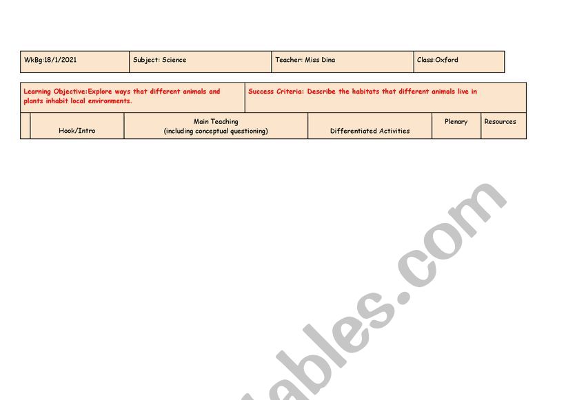 science plan worksheet