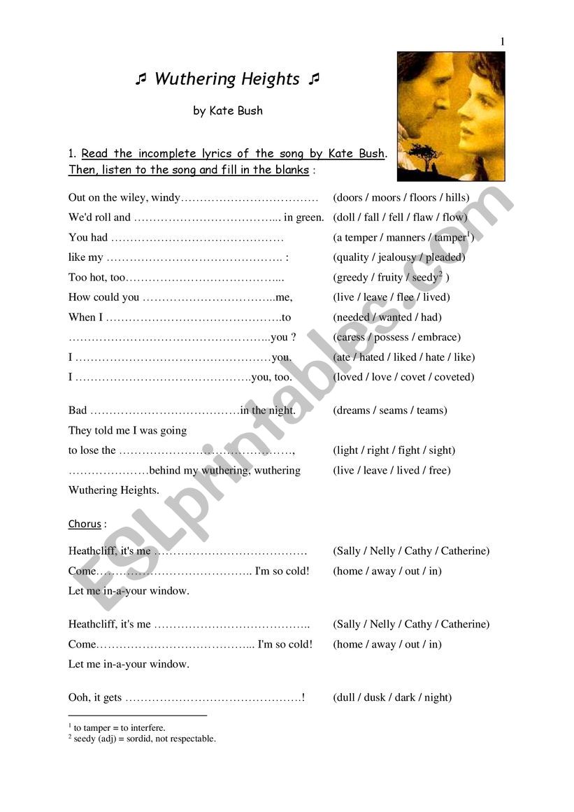 Wuthering Heights lyrics worksheet