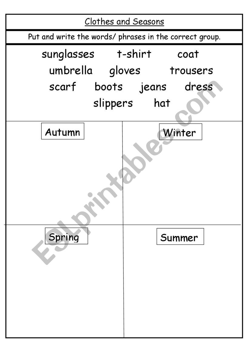 Clothes and Seasons worksheet