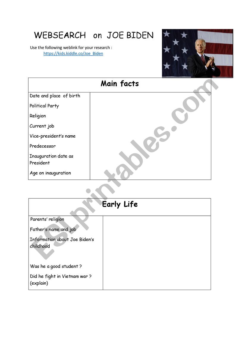 JOE BIDEN Websearch with ANSWER KEY